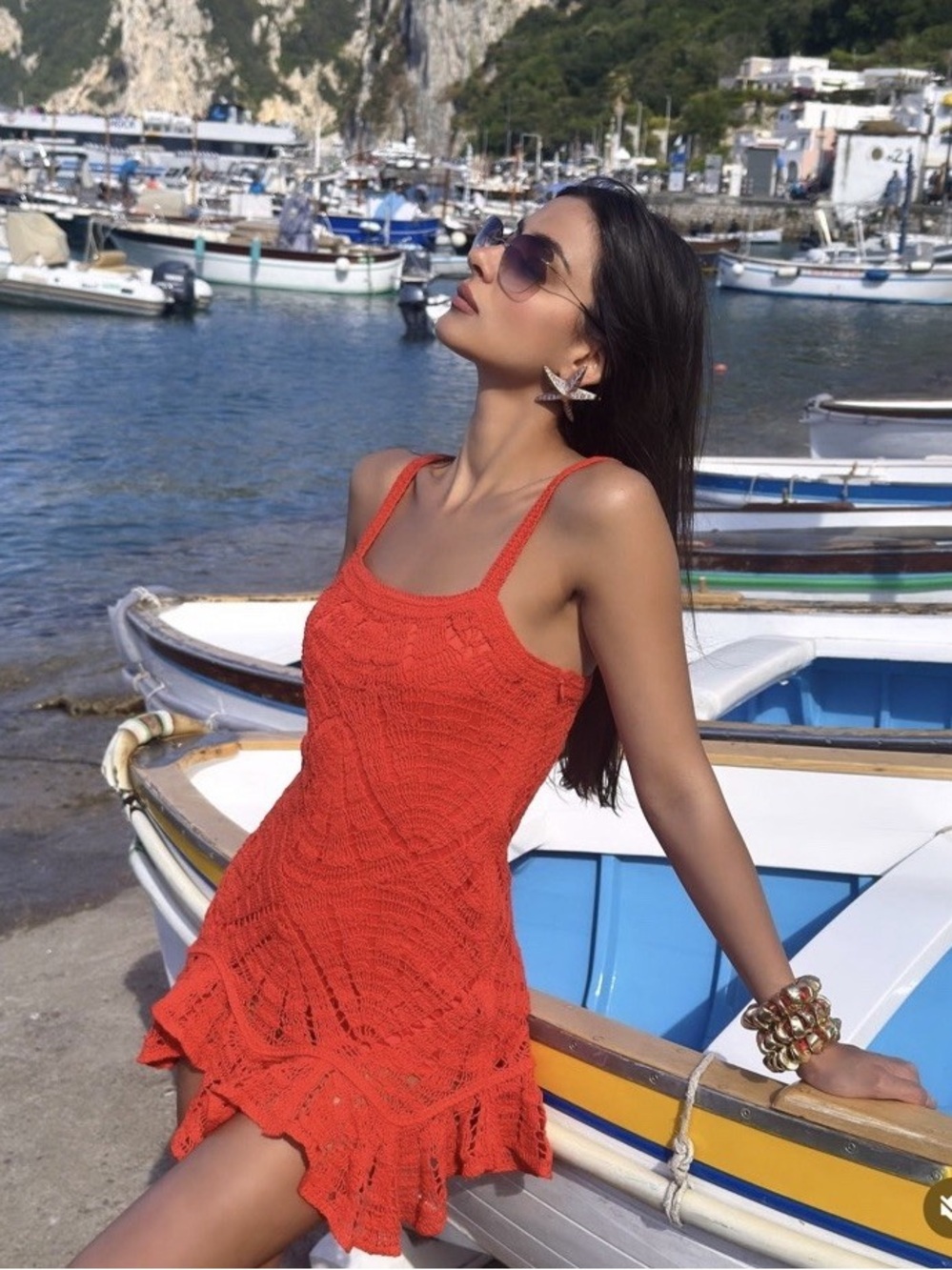 Zara Red Crochet Mini Dress with Ruffled Hem